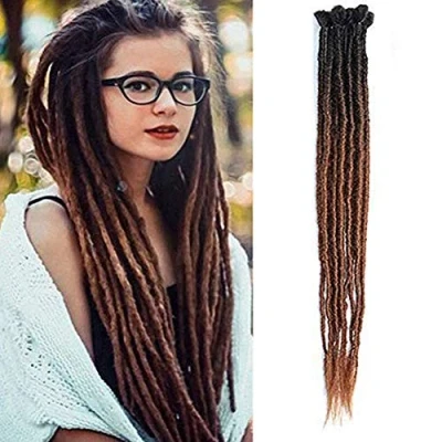 Afbeelding van Dsoar 24inch Ombre Dreadlocks Extensions voor Vrouwen/Mannen 10 Strengen Synthetische Dreads Handgemaakte Gehaakte Vlechten Haar Jamaica Reggae Locs(Ombre Zwart en Donkerbruin)