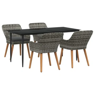 Afbeelding van vidaXL 5 delige tuinset Grijs Poly Rattan