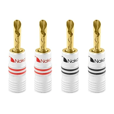 Afbeelding van Nakamichi Excel serie 24 karaats vergulde banaanstekker 12 AWG 18 Maat 4 mm Luidsprekers Versterker Hi Fi AV Stereo Home Theater Audio Draad Kabel Schroefconnector (4 stuks (2 paar), BFA stekker)