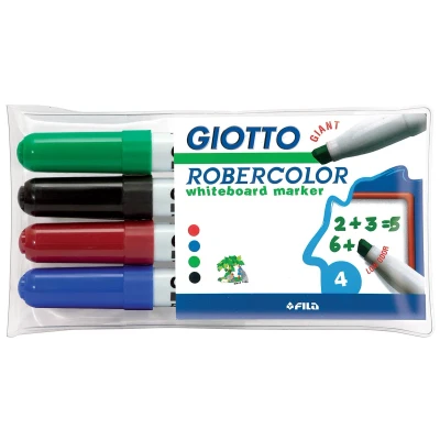 Afbeelding van Giotto Robercolor whiteboardmarker maxi, schuine punt, etui met 4 stuks in geassorteerde kleuren