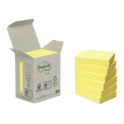 Afbeelding van Memoblok Post it 653 1B recycled 38x51mm canary yellow 6 stuks