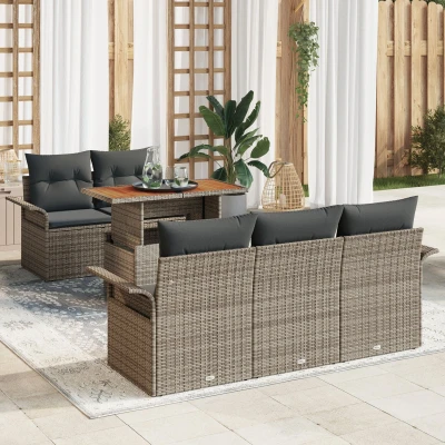 Afbeelding van vidaXL Tuin Sofa Set van 6 Grijs Poly Rattan Tuinbank Stoel