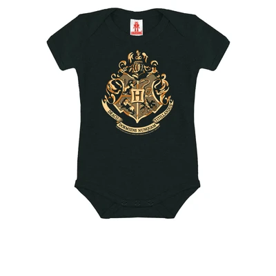 Afbeelding van Logoshirt® Harry Potter I Hogwarts Emblem Rompertjes Romper Korte mouw Zwart Gelicentieerd origineel ontwerp, Maat 50/56, 0 2 maanden
