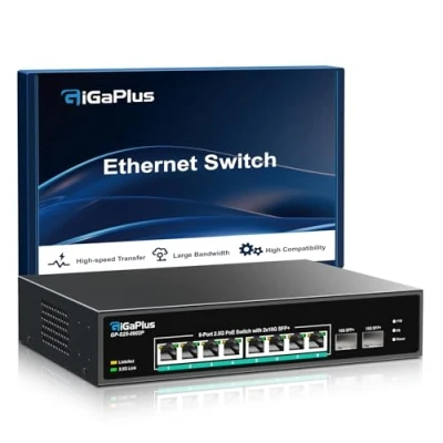 Afbeelding van 8 poorts 2.5G PoE schakelaar, onbeheerd met x 2,5 Gb Base T PoE+@120W + 2X10G SFP uplink, GigaPlus 2.5Gbe IEEE802.3af/at power over ethernet switch
