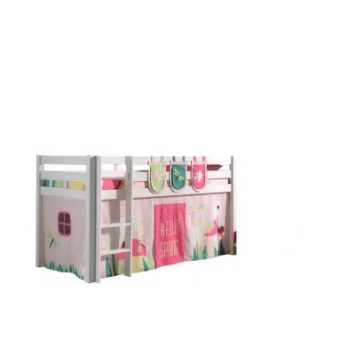 Afbeelding van Deze PINO combinatie bestaat uit een witte hoogslaper , speelgordijn spring en 3 zakjes