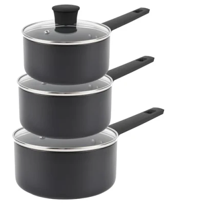 Afbeelding van Russell Hobbs COMBO 8693 Saucepan Set Non Stick Pans, Induction, With Glass Lids, High Performance, Easy Clean, Use Little/No Oil, Soft Touch Handle, 5 Year Guarantee, 16/18/20 cm, Shield Collection