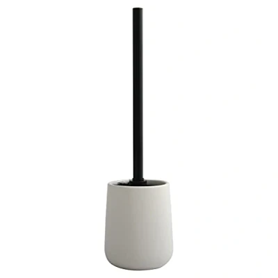 Afbeelding van MSV Toiletborstel in houder/wc borstel Malmo keramiek/rvs wit/zwart 39 x 10 cm Toiletborstels