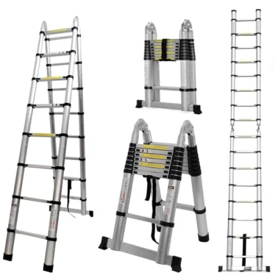 Afbeelding van COOCHEER Telescopische ladder, vouwladder, multifunctionele ladder van aluminium, ideaal voor binnen en buitenwerkzaamheden, max. belastbaarheid: 150 kg