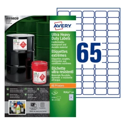Afbeelding van Etiket Avery B7651 50 38x21mm polyethyleen wit 3250stuks