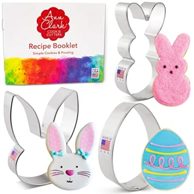Afbeelding van Ann Clark Cookie Cutters 3 delige Pasen Koekjesvormset met Receptenboek, Paashaas, Ei en Haashoofd