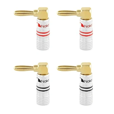 Afbeelding van Nakamichi Excel serie 24 karaats vergulde banaanstekker 12 AWG 18 Maat 4 mm Luidsprekers Versterker Hi Fi AV Stereo Home Theater Audio Draad Kabel Schroefconnector (4 stuks (2 paar), haaks)