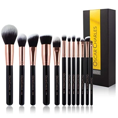 Afbeelding van Oscar Charles make upborstelset, 12 delige makeup up brushes professioneel, zes gezichtsmake upborstels en oogmake