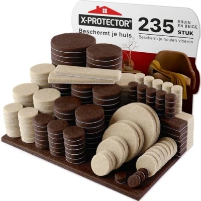Afbeelding van Meubilair Pads Vloerbeschermers X PROTECTOR 235 stuks, Bruin en Beige Vilten voor Stoelpoten Meubelpoten Enorme Hoeveelheid Vloerbescherming