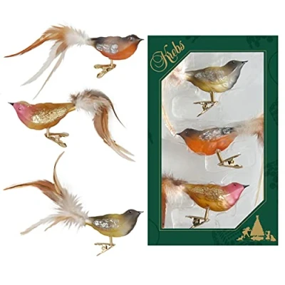 Afbeelding van Krebs glas Lauscha Kerstdecoratie/kerstboomversiering van Vogels op clip Kleur: natuurlijk transparant 3 stuks Afmetingen: ca. 11 cm
