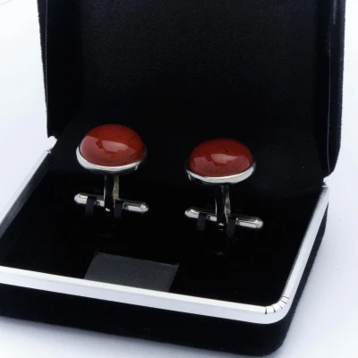 Afbeelding van Manchetknopen Echt Zilver 925 Rond Rode Jasper Jaspis