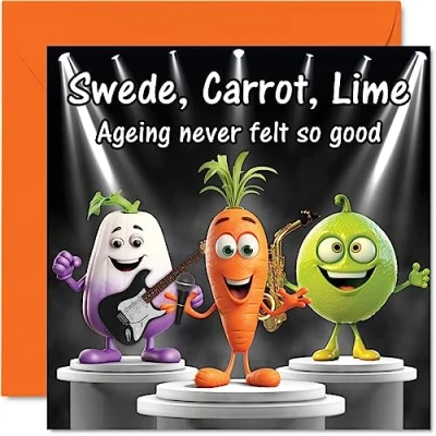 Afbeelding van Grappige verjaardagskaarten voor vrouwen mannen Zweed, wortel, limoen gelukkige verjaardagskaart mama papa broer zus zoon dochter Nan opa, 145 mm x grap humor plagerij verjaardag