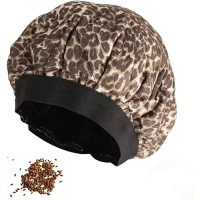 Afbeelding van Locisne Draadloze Deep Conditioning Hair Heat Cap, Microwavable Care Cap voor haartherapie, Lijnzaad Binnenbehoud Thermische haarbehandelingscaps, Leopard