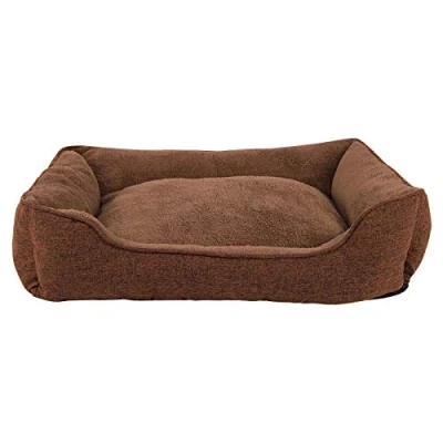Afbeelding van lionto Hondenkussen gemêleerd met afneembare Hoes, Knus Huisdierenbed comfortabele Instap voor Honden en Katten, (M) 90x75 cm, Zacht Hondenbed Antislip Bodem, Bruin