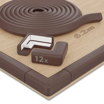 Afbeelding van Hoffenbach Randbescherming Baby van Schuimrubber 6,2m Tafelrandbescherming &amp; 12x Hoekbeschermers Zelfklevende Dubbelzijdige Foam Tape voor Meubels Babybed (Сhocoladebruin)