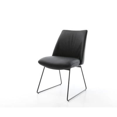Afbeelding van DELIFE Eetkamerstoel Elso Flex echt leer zwart slipframe pocketveer kern