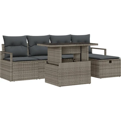 Afbeelding van vidaXL 6 delige Tuin Sofa Set met Kussens Grijs Poly Rattan