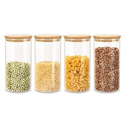 Afbeelding van Schramm® 4 delige voorraadpotten set met bamboe deksel in 5 verschillende maten luchtdichte Voorraadpotten, Grootte:1200 ml