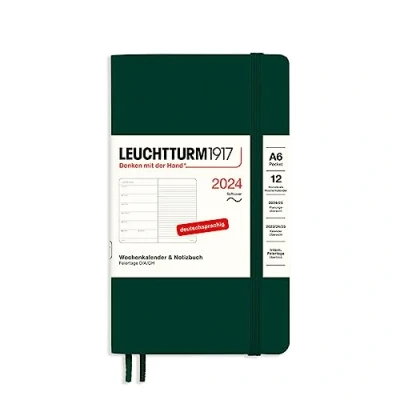 Afbeelding van LEUCHTTURM1917 367789 weekkalender &amp; notitieboek pocket (A6) 2024, softcover, bosgroen, Duits, 12 maanden