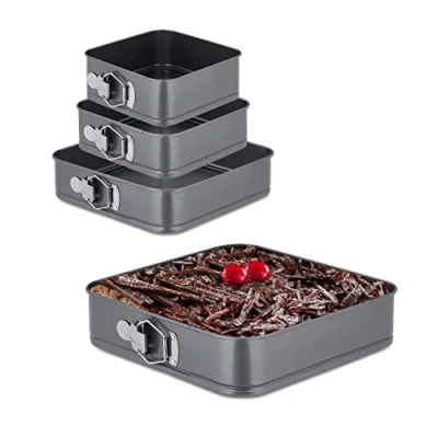 Afbeelding van Relaxdays springvormen set van 4 bakvorm vierkant taartvormen 18 / 20 26 28 cm