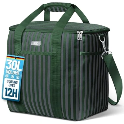 Afbeelding van HOEL Koeltas, groot, 30 liter, opvouwbaar, geïsoleerde thermotas, waterdicht en lekvrij, isoleertas voor auto winkelen, picknicktas, lunchtas