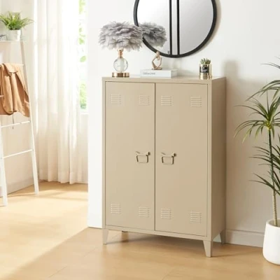 Afbeelding van [en.casa] Kantoorkast Oripää metalen kast 110x75x33 cm archiefkast opbergkast met 2 deuren en in hoogte verstelbareplanken camel