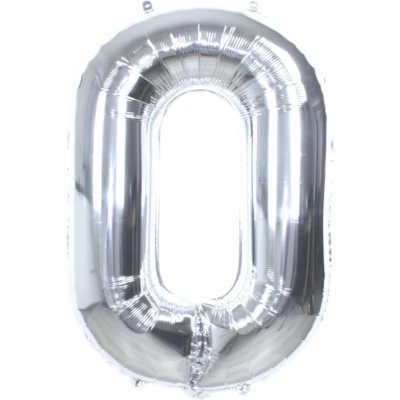 Afbeelding van Folie Ballon Cijfer 0 Jaar Zilver 36Cm Verjaardag Folieballon Met Rietje