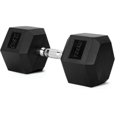 Afbeelding van TREXO Halters 22,5 kg hexagon duurzaam rubber gietijzer voor krachttraining thuis met ergonomische greep stabiel en veelzijdig halter hex