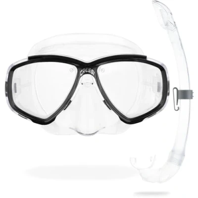 Afbeelding van CRESSI Perla &amp; Mexico Set Combiset Masker + Snorkel Ideaal voor Snorkelen Vrijduiken Duiken, Transparant/Zwart, Eén maat, Unisex Volwassene