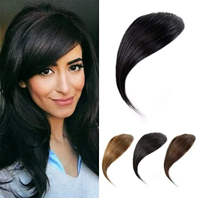 Afbeelding van Dsoar Dikke ponyclip van echt haar, 100% pony, zijdelingse rechte franjes, haarverlengingen, luchtzijpony, gitzwart