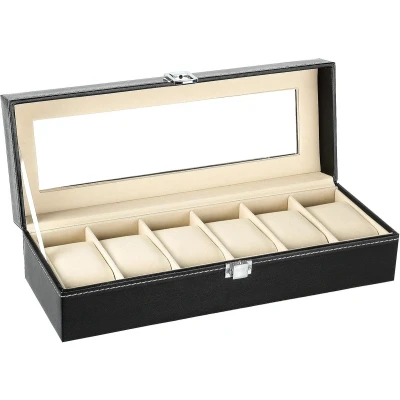 Afbeelding van Uten Horlogedoos HorlogeBox Heren &amp; Dames sieradendoos 6 vakken Beige Zwart