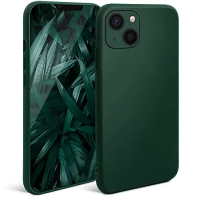 Afbeelding van Moozy Minimalist Series Siliconen Hoes voor iPhone 13 Mini, Middernacht Groen Matte Afwerking Slanke Zachte Lichtgewicht Beschermhoes Telefoonhoesje TPU Silicone Case Cover