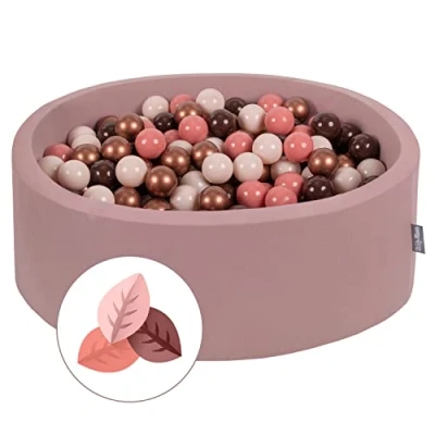 Afbeelding van KiddyMoon 90 x 30 cm / 200 ballen 7 cm, babyballenbak met schuim. Gecertificeerd. Gemaakt in de EU, Herfst: bruin koperkleurig pastelbeige zalm