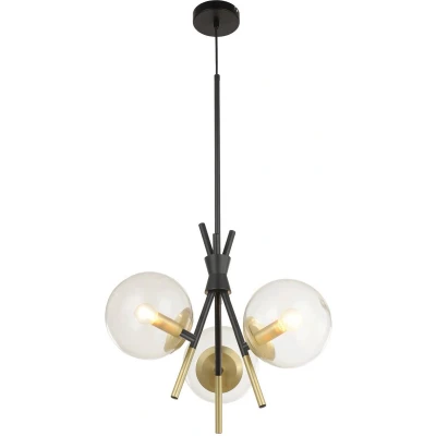 Afbeelding van Lucande hanglamp 3lichts Glas, ijzer E14 helder, zwart, messing
