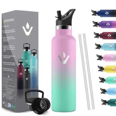 Afbeelding van HoneyHolly thermosfles, 750 ml, BPA vrij, dubbelwandige 18/8 roestvrij staal, met rietje, thermosfles voor sportschool, sport, fietsen