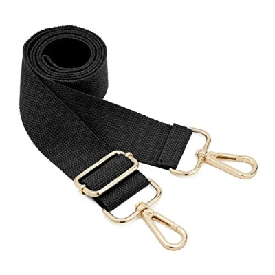 Afbeelding van Brede schoudertasriem, verstelbare vervangende tasriem met metalen draaibare haken, zachte canvas portemonnee, schouderriem, riem, koerierstas verwisselbare riem voor crossbody handtas (goud zwart)