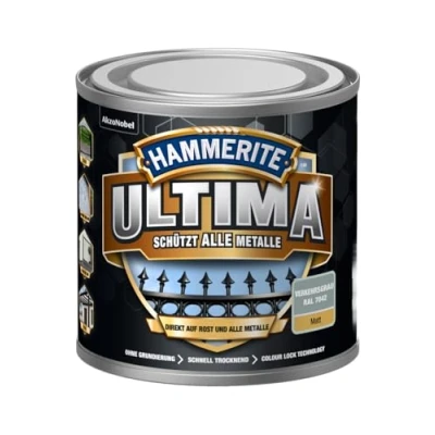 Afbeelding van 5379746 Hammerite Ultima metaalbescherming lak roest 250ml mat verkeersgrijs RAL 7042