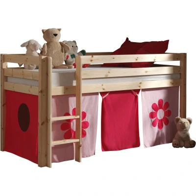 Afbeelding van Vipack Hoogslaper PINO Massief hout, inclusief textielset &quot;flower&quot;, lattenrol