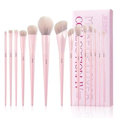 Afbeelding van Jessup Make up Kwasten Roze 14 Stuks Premium Set Vegan Foundation Concealer Blush Oogschaduw Eyeliner Poeder Markeerstift Blender Oog en Gezichtsborstels Kit,T495