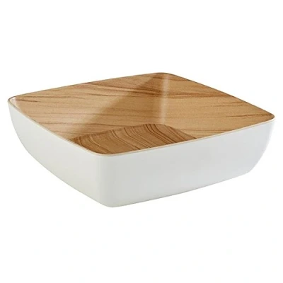 Afbeelding van APS &quot;Frida&quot;, bijna onbreekbare melamine kom, stabiele kunststof 25 x 7,5 cm, saladeschaal, fruitschaal, stapelbaar, hout look binnenkant, witte buitenkant, vaatwasmachinebestendig