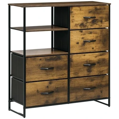 Afbeelding van HOMCOM Commode, dressoir met 6 opvouwbare stoffen laden, 2 planken, opbergkast industrieel design voor woonkamer, slaapkamer, rustiek bruin