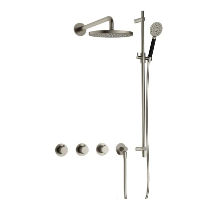 Afbeelding van Hotbath Cobber Regendoucheset IBS70 Geborsteld Nikkel Ronde handdouche 20cm Hoofddouche Wandarm Handouche met glijstang