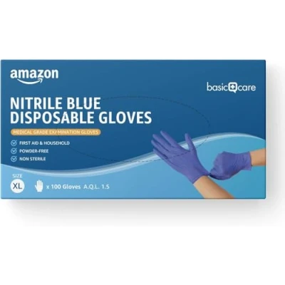 Afbeelding van Amazon Basic Care Nitrilblauwe wegwerphandschoenen, poedervrij, maat XL, 100 stuks (voorheen merk Hevea)