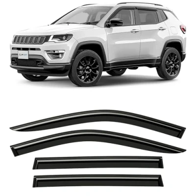 Afbeelding van CLIM ART Winddeflector voor/compatibel met Jeep Compass 2016 2024, regendeflectors voor deuren, winddeflectors auto&#039;s, tape on, 4 stuks, Zwart