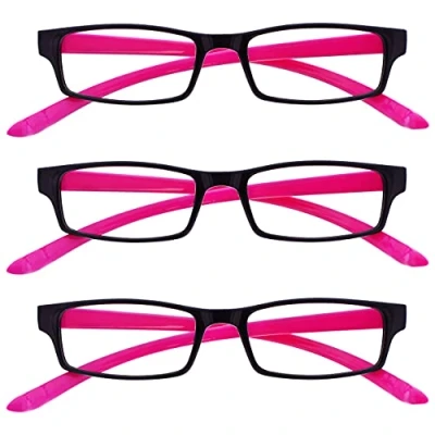 Afbeelding van The Reading Glasses Company zwarte hals specificaties lezer waarde 3 pack mannen vrouwen lente scharnier RRR20 1 +1.00 +3.50 Optical Power Black Front met Neon Roze Zijden
