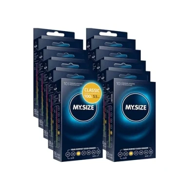 Afbeelding van MY.SIZE Classic condooms maat 3 I 53 mm breed 100 stuks maxi pack premium extra dun true to touch gossamer dunne 0,07 wanddikte veganistisch